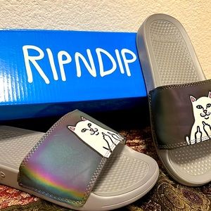 RIPNDIP Lord Nermal Slides Black Iridescent Rare Size 6